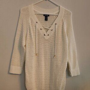 Spring & Mercer Cable Knit Pull-over Tunic Sweater-Women's Lg-White-NWOT